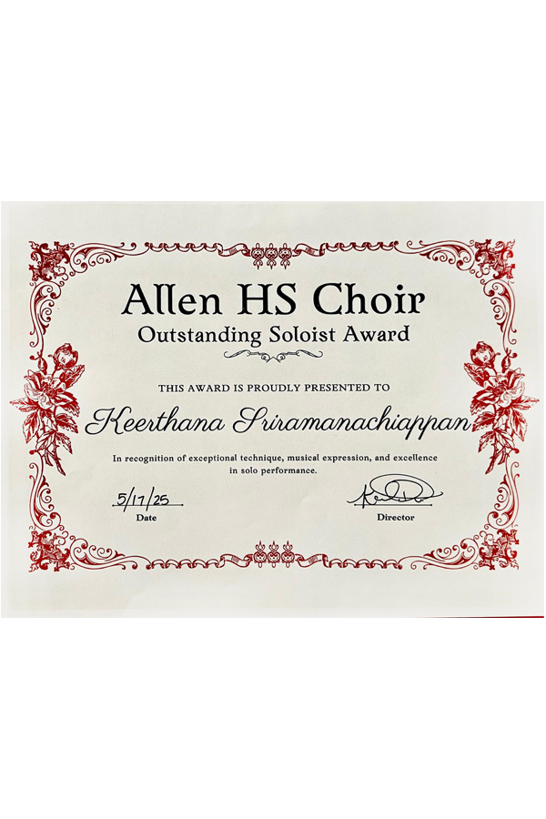 Allen Highschool Choir Outstanding Soloist Award
