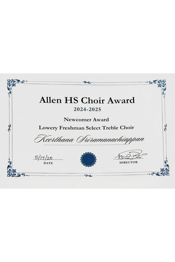 Allen Highschool Choir Newcomer Award